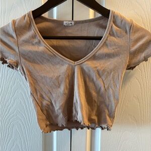 Garage Ribbed V-Neck Crop Top - Light Pink